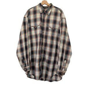 Stetson Long Sleeve Flannel Western Shirt Plaid Tan Brown Men's 2XL *READ